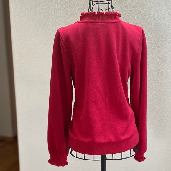 ๐ NWOT Red Ruffle Trim Sweater Jumper Sz S - Picture 2 of 5